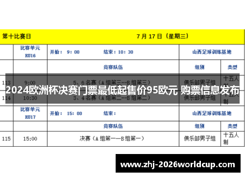 2024欧洲杯决赛门票最低起售价95欧元 购票信息发布